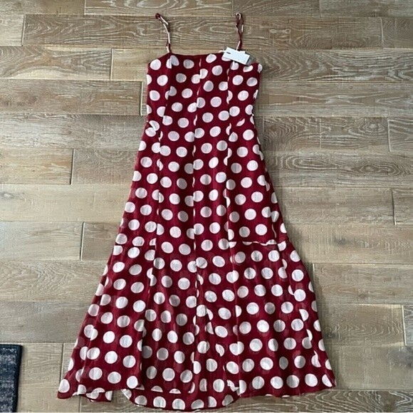 NWT C/MEO COLLECTIVE Unending Spaghetti Strap Midi Dress Red Polka Dot - Picture 5 of 6